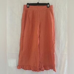 Cato Terracotta cropped Linen Pants with ruffle on bottom, size M